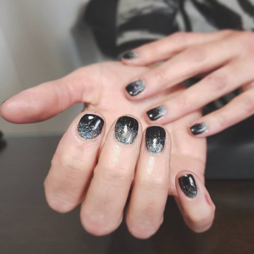 Short Black and Silver Ombre Nails