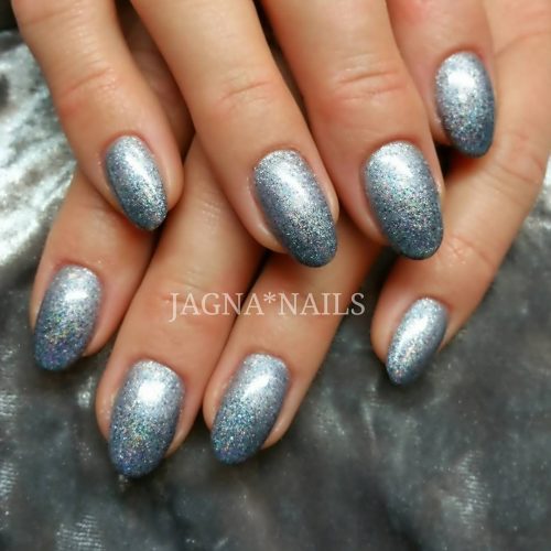 Short Glitter Silver Ombre Nails