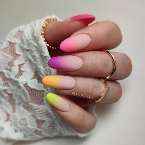 Colored Almond Ombre Nails