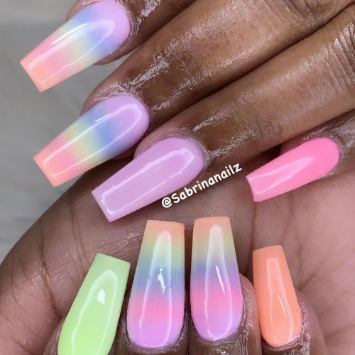 Rainbow Coffin Ombre Nails