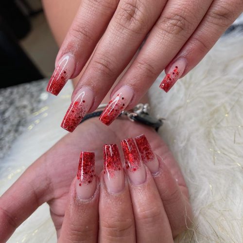 Red Coffin Ombre Nails