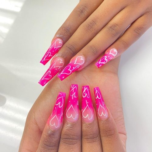 Long Pink Coffin Ombre Nails