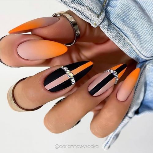Черно-оранжевые ногти