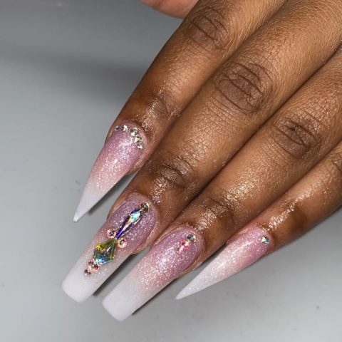 Pink and White Glitter Nails