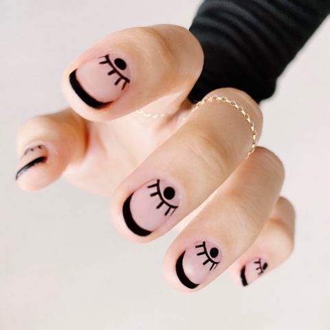 Pink Nails with Black Tips