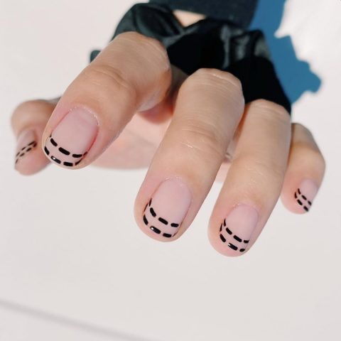 Pink Nails with Black Tips