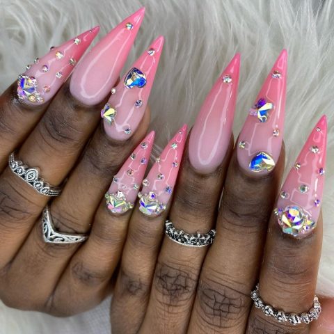 Long Pink Stiletto Nails