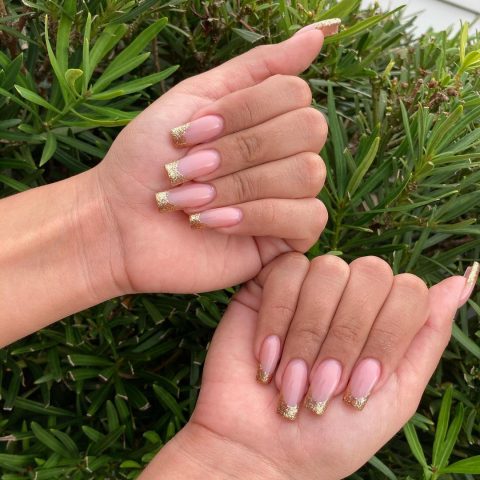 Pink and Gold French Manicure