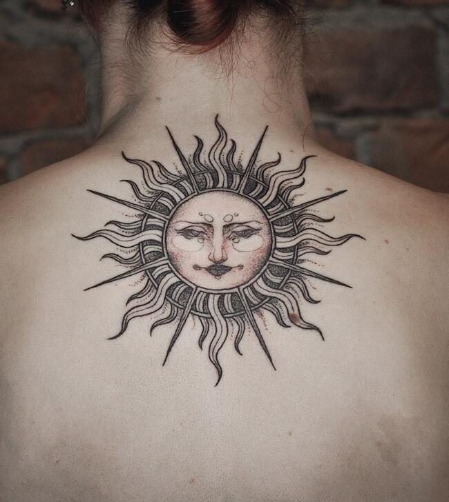 Wiccan Sun Tattoo on the back