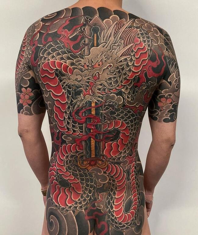 Japanese Dragon full back tattoo
