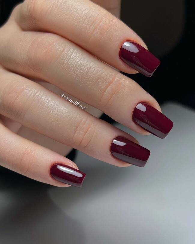 Dark Red Square Nails