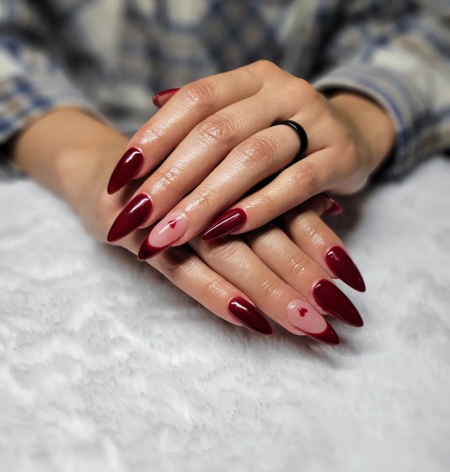 Dark Red Almond Nails