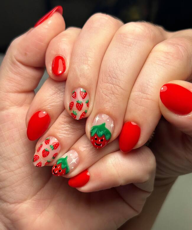 Bright Red Fruit Nails