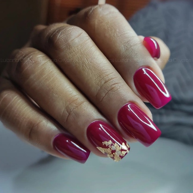Red Wine Nails With Gold