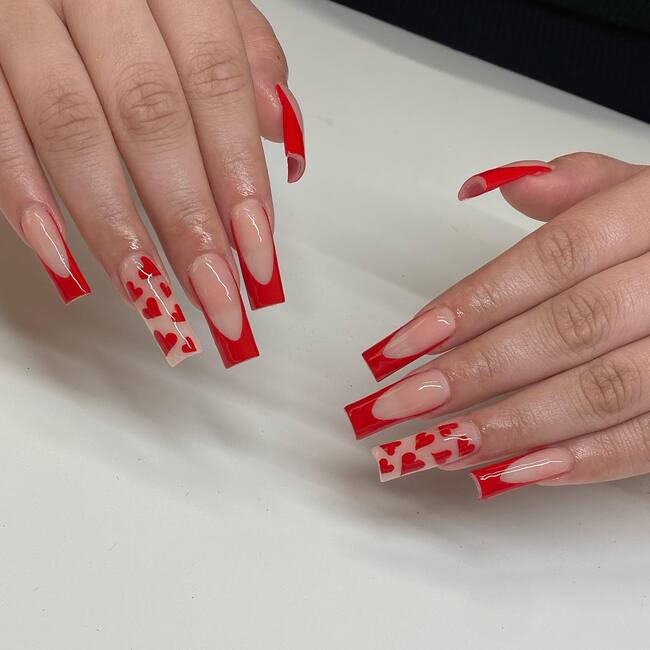 Coffin Red French Nails
