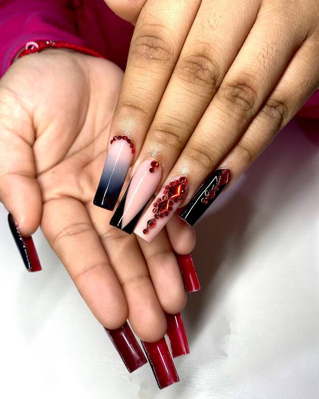 Red Bottom Nails With Diamonds