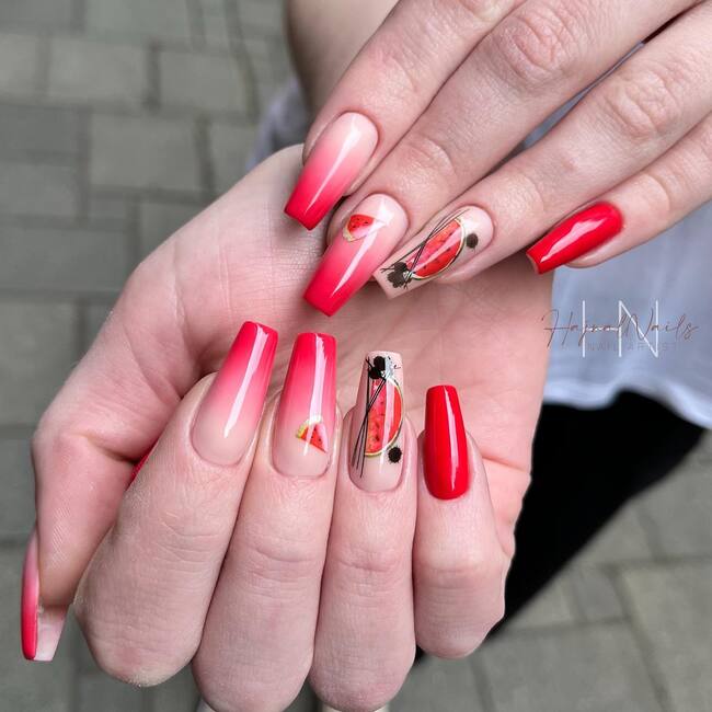 Red Summer Ombre Nails