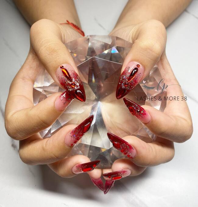 Red and Clear Ombre Nails