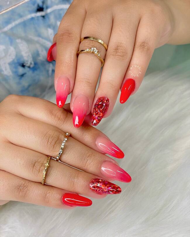 Pink and Red Ombre Nails