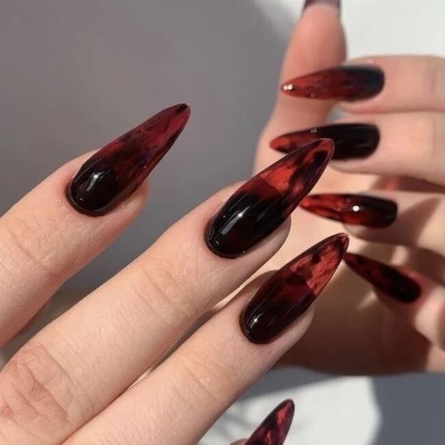 Dark Red Stiletto Nails