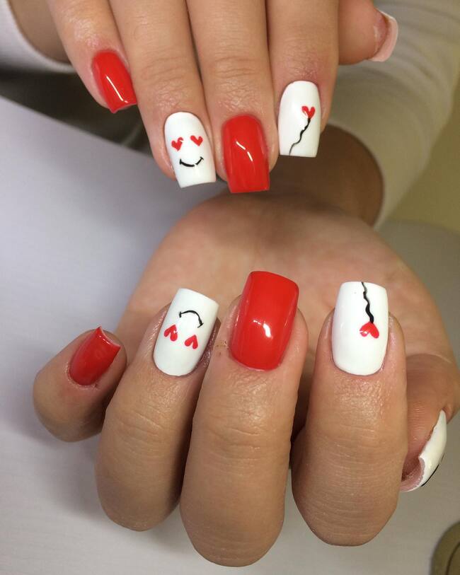 White and Red Nails