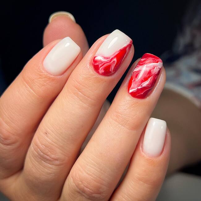 Red Marble and White Nails
