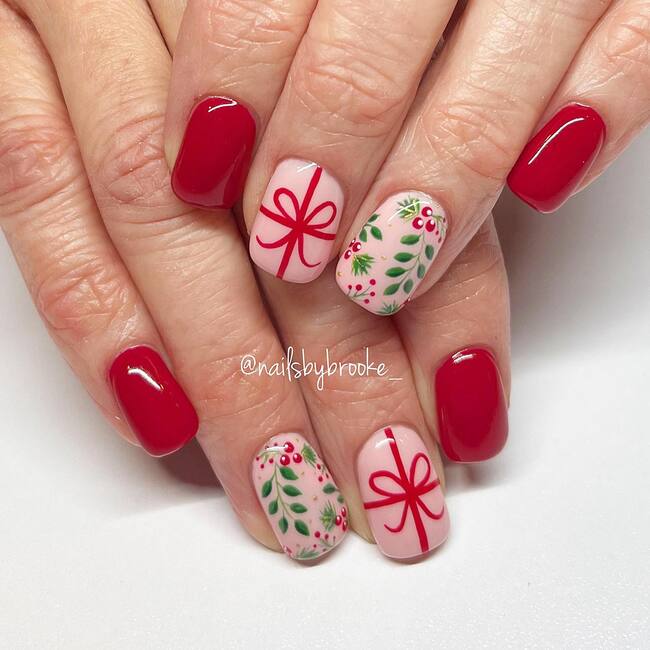 Red and Nude Christmas Nails