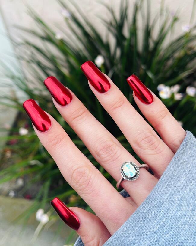 Chrome Red Coffin Nails