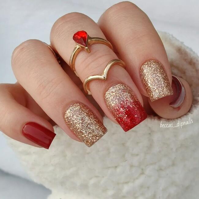 Red and Gold Short Nails