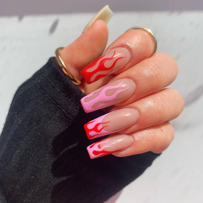 Pink and Red Coffin Nails