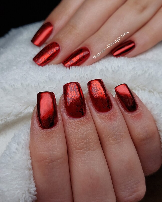 Red Square Chrome Nails