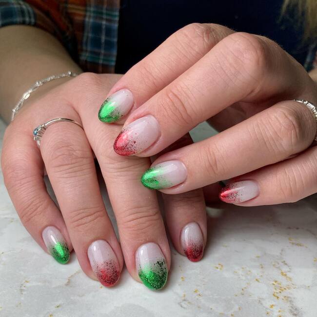 Red and Green French Nails