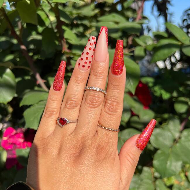 Coffin Nails with Red Decor