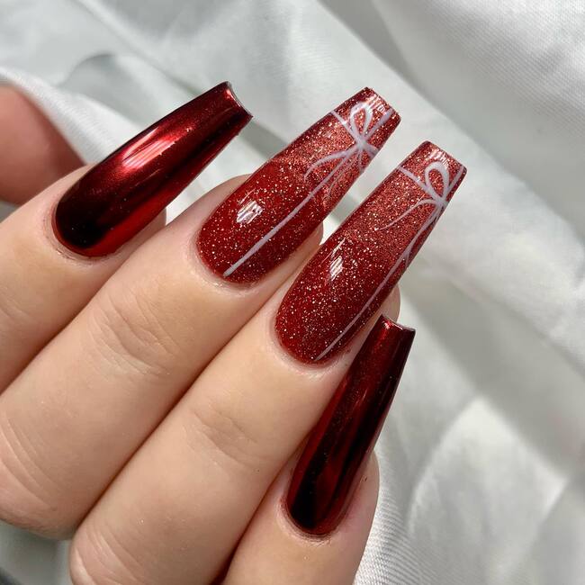 Transparent Red Coffin Nails