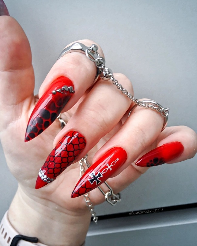Goth Red Stiletto Nails