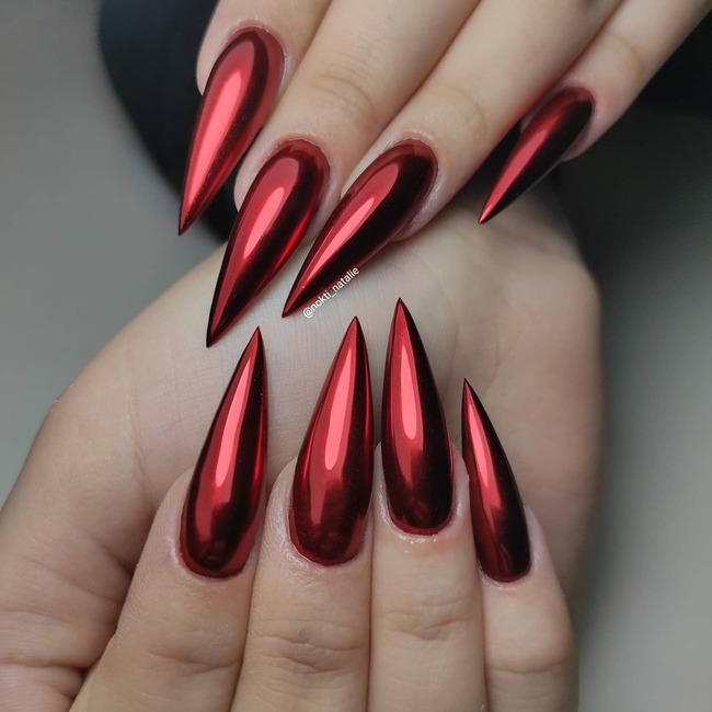 Red Chrome Stiletto Nails