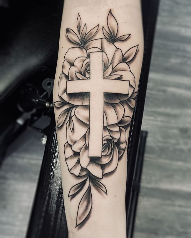 Cross and Roses Tattoo 