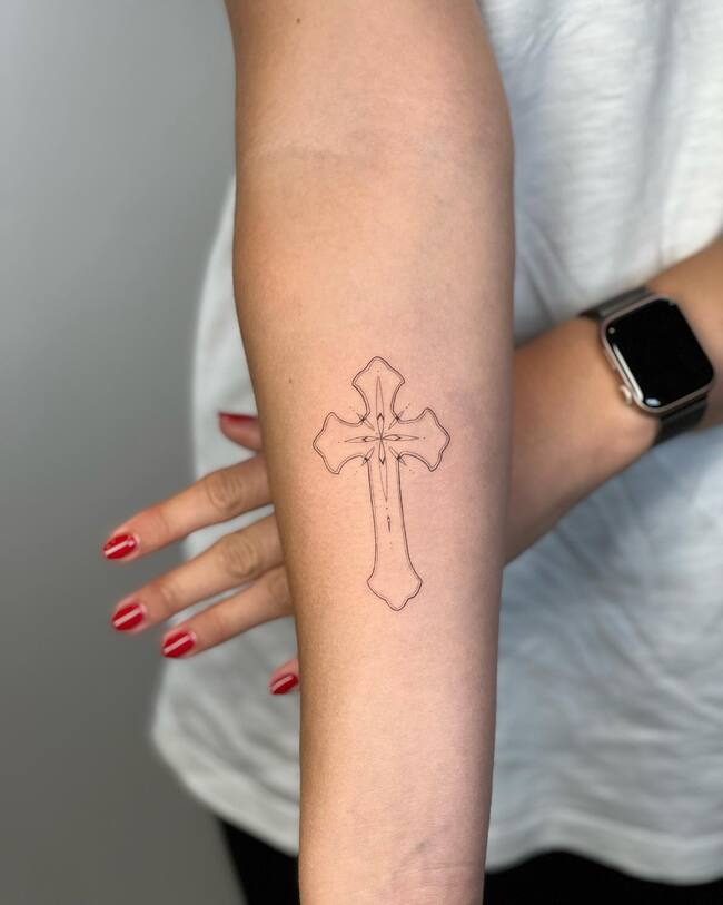 Christian Cross Forearm Tattoo 