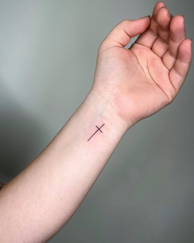 Small Cross Tattoo on Wrist