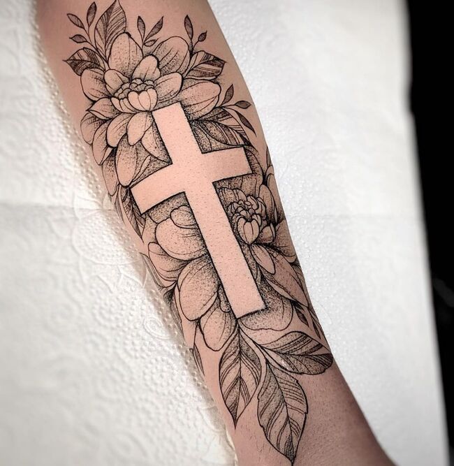 White Cross Forearm Tattoo 