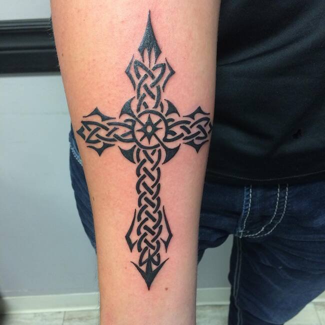 Christian Tribal Forearm Tattoo 