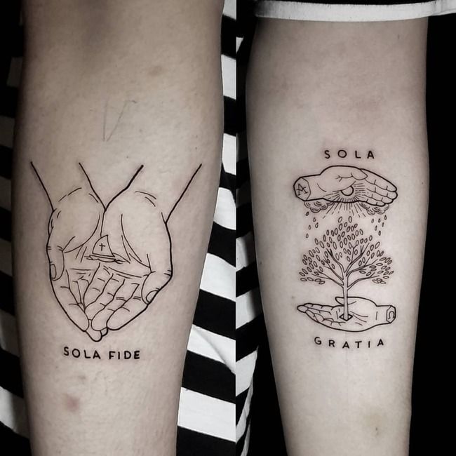 Christian Symbols Couple Tattoo 
