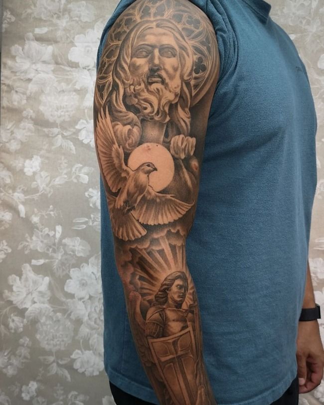 Sleeve Tattoo with Jesus