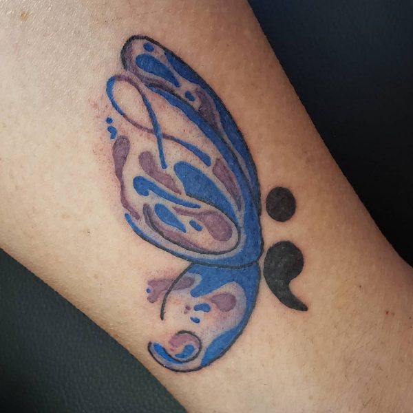 semicolon blue butterfly tattoo