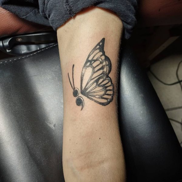 black semicolon butterfly tattoo