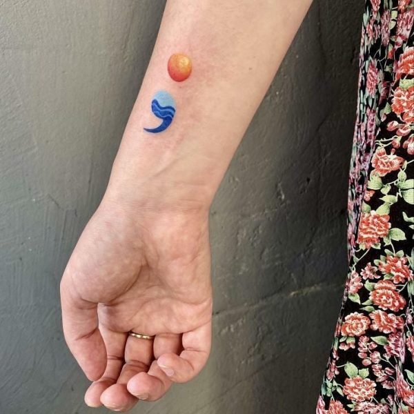 colorful semicolon tattoo