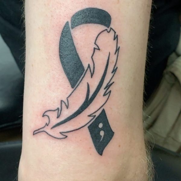semicolon feather tattoo