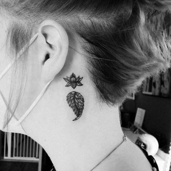 semicolon tattoo behind ear