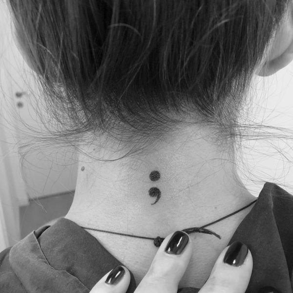 semicolon tattoo on neck
