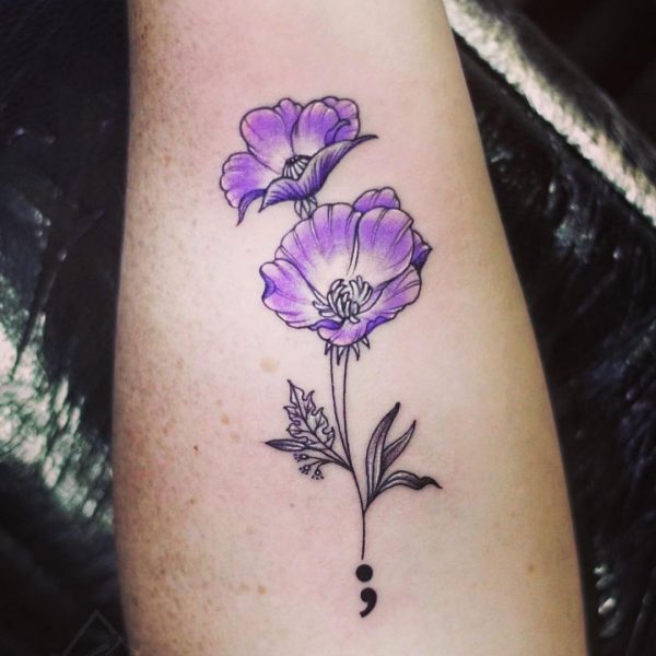 tatuaż z kwiatem średnika